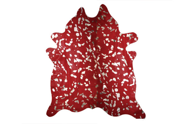 Tapis en peau de vache rouge et argent 72 po x 84 po