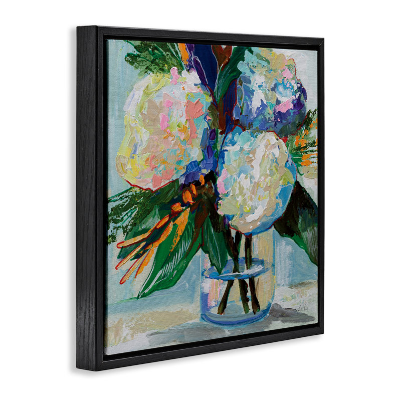 "Bold Summer Blooms", art mural encadré par Jeanette Vertentes, Cadre flottant noir de jais, H 25 po x l 25 po
