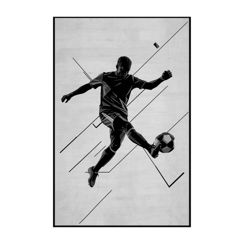 Tapis géométrique moderne gris lavable à la machine Paxton Soccer Kick, 7 x 10