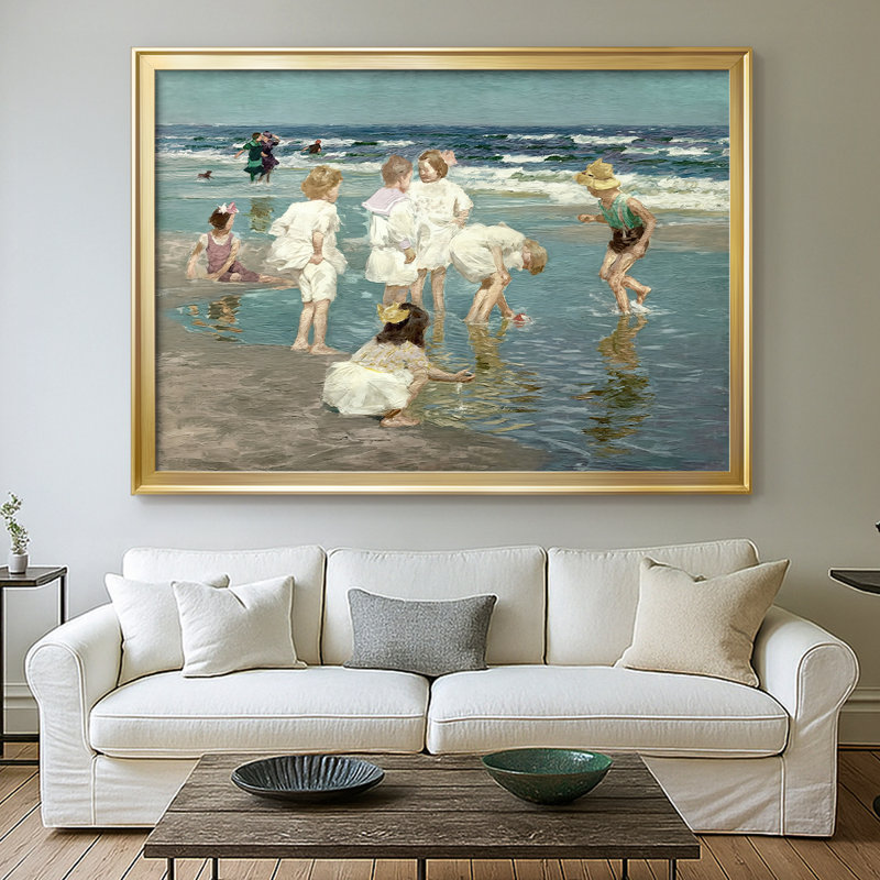 Children Playing in the Surf (or Happy Days)-Edward Henry Potthast-Framed Gallery Wrapped Canvas-c. 1910s–1920s, 26.5x36.5