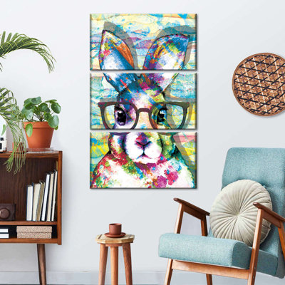 «Nerd Rabbit Paint Splash», ensemble de 3 reproductions sur toiles par PaintboxJenny
