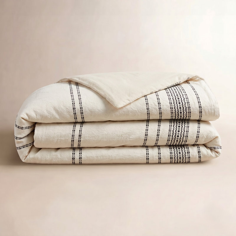 Rippled Stripe Duvet Cover, Full/Queen Duvet Cover, Ivory/Black