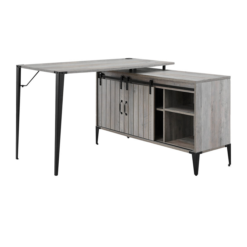 Bureau d'écriture avec porte de grange coulissante, Gris