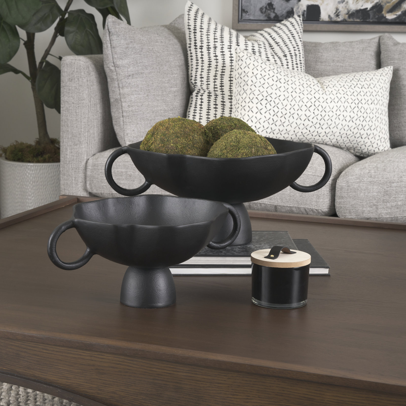 Sabine Aluminum Decorative Bowl 1, Black, 8.25" H x 19.69" W x 15.75" D