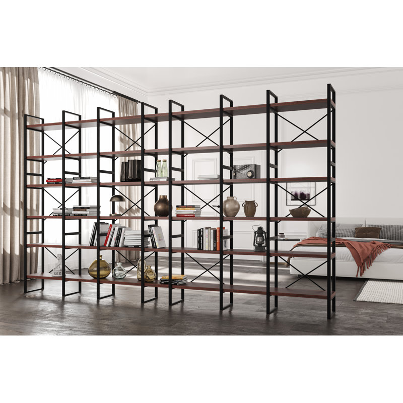 Verendrye Bookcase, 85" H x 142" W x 12.6" D, Dark Walnut Wood