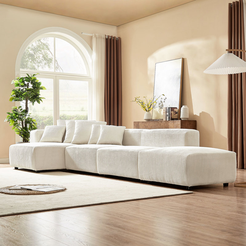 Canapé modulaire beige en velours côtelé 4 pièces - pour le bureau à domicile modulaire, Velours côtelé beige