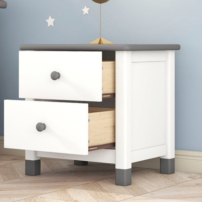 Table de chevet en bois avec deux tiroirs pour enfants, table de bout, Blanc / Gris