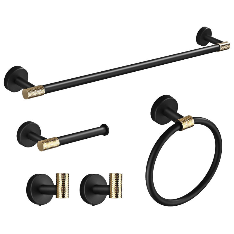 Ensemble de quincaillerie de salle de bain 5 pièces noir mat et doré