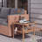 Outdoor sun weave wicker side table, outdoor side table with storage shelf, aluminum frame square, coffee table with tempered glass top, beach color-1445234028