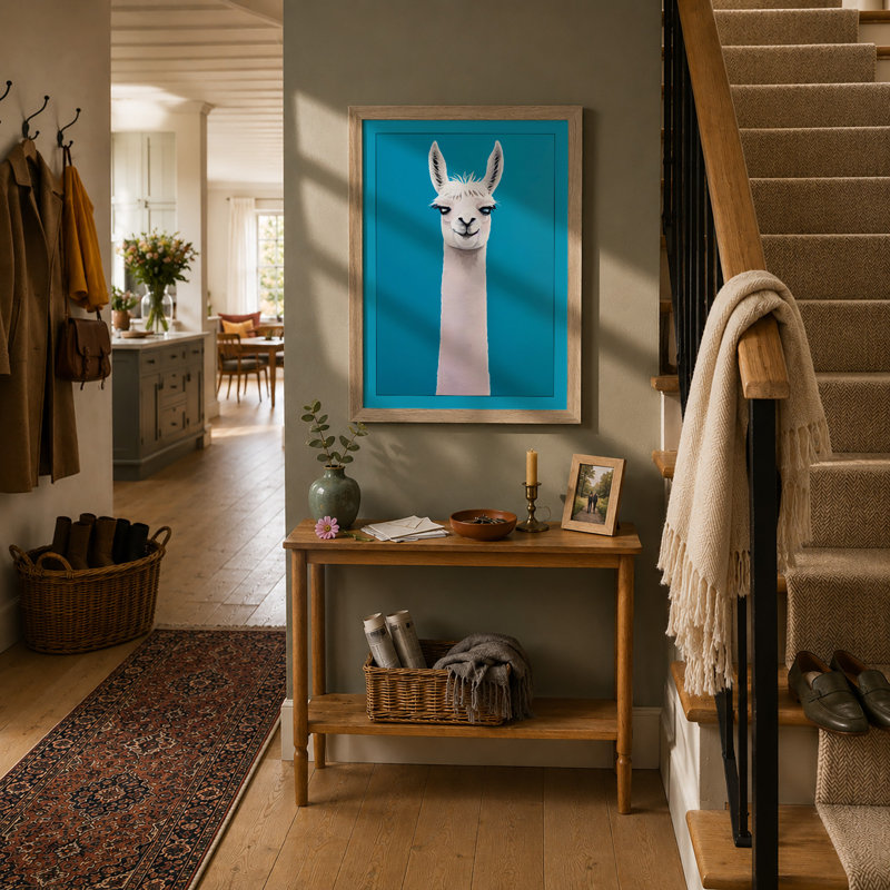 Serene Llama Portrait Modern - Print, A4 - 29.7 x 21.0 cm, Oak