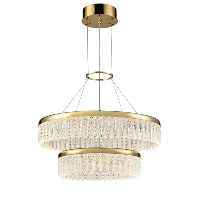 Beneta 2 Modern 2-Tier Round LED Crystal Chandelier – Adjustable Golden Ceiling Light with Rings, 30cm H x 78cm W x 78cm D