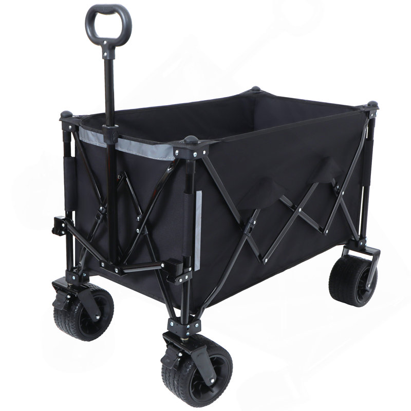 Chariot de jardin pliable avec roues robustes et capacité de charge de 480 lb, chariot utilitaire portable pour le camping, les sports, l'épicerie, noir