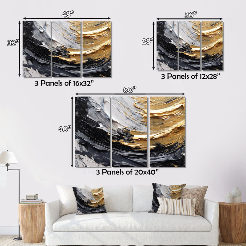 Impression sur toile 3 pièces, H 28 po x l 36 po x P 1 po