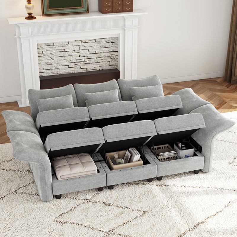 10-Piece Oversized 88.6'' Wide Chenille Freely Combined Modular Sofa Bed King Sleeper Variable Livingroom Large U Shaped Sofa Storage Couch Beige