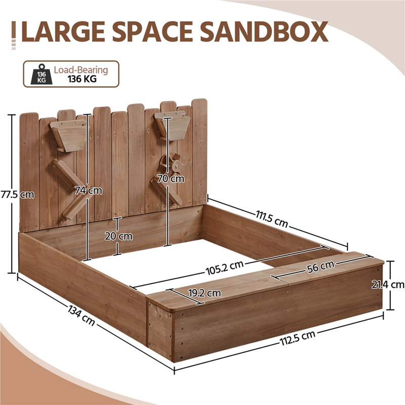 Yaheetech 112.5cm x 77.5cm Solid + Manufactured Wood Rectangle Sandbox 
