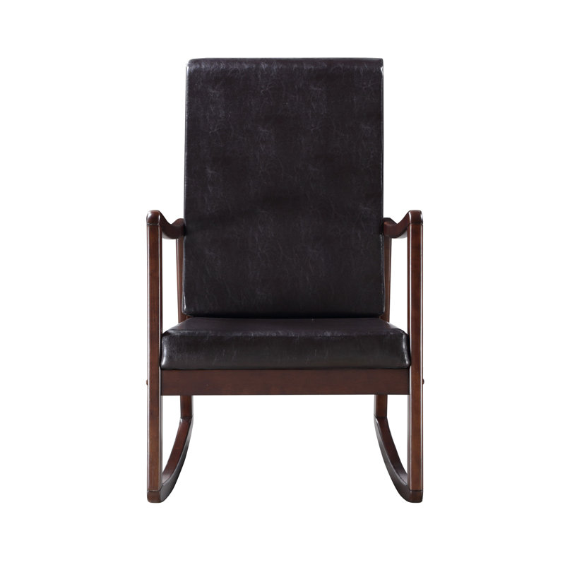 Chaise berçante Raina en cuir synthétique brun foncé et finition espresso