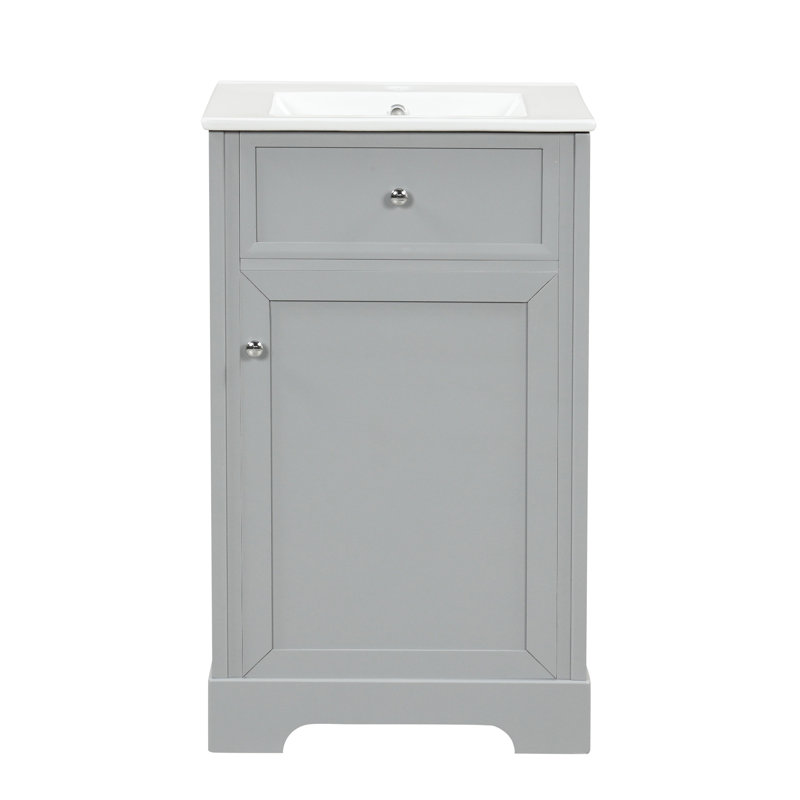 Meuble-lavabo de 20 po avec abat-jour gris. Lavabo en céramique robuste et robuste. Armoire de rangement avec porte et tablettes réglables. Lavabo étincelant moderne, gris. Fabrication, lavabo. Tablette à fermeture douce. Scintillant