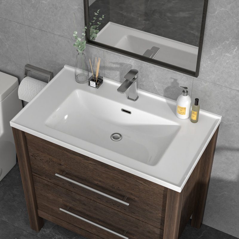 Lavabo de salle de bain à simple cuve en céramique à montage sur comptoir L 35 po x l 20 po avec un trou de robinet (sans base)