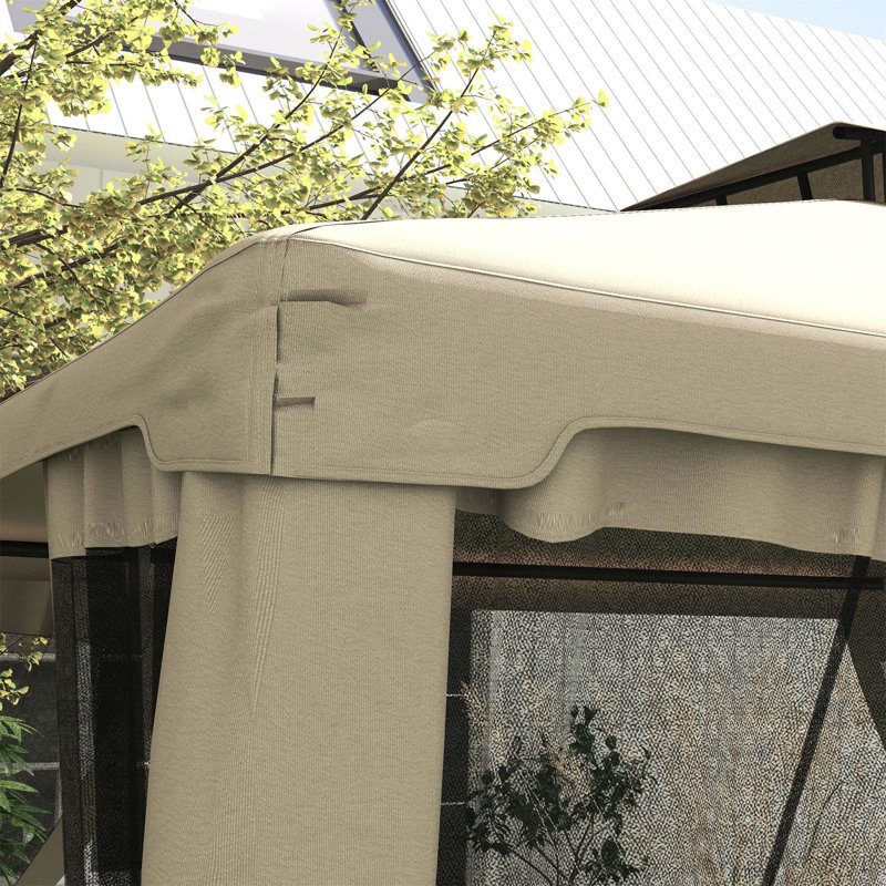 9.6' X 11.6' Patio Gazebo, Outdoor Canopy Shelter With 2-Tier Roof And Netting, Steel Frame For Garden, Lawn, Backyard, And Deck, Taupe