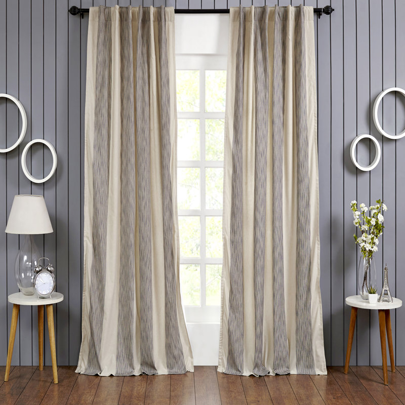 Ibrahima Striped Room Darkening Curtain Panel, Rod Pocket and Back Tabs, Single Curtain, Coral Color, Cotton, Brown