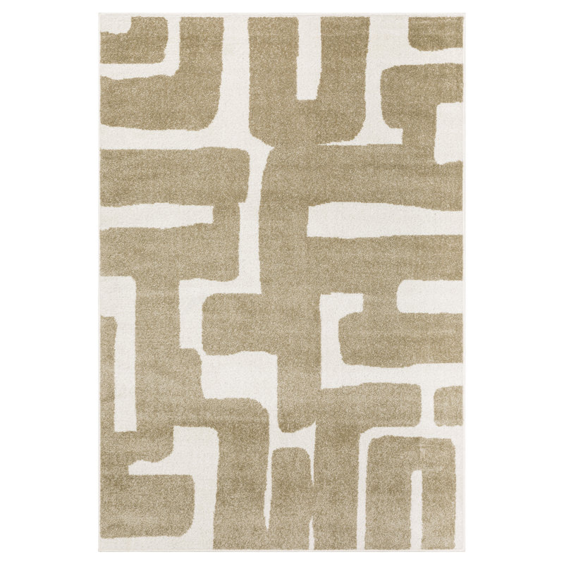 Colesen Abstract Maze Beige/ Ivory Area Rug, Rectangle 7'10" x 10'