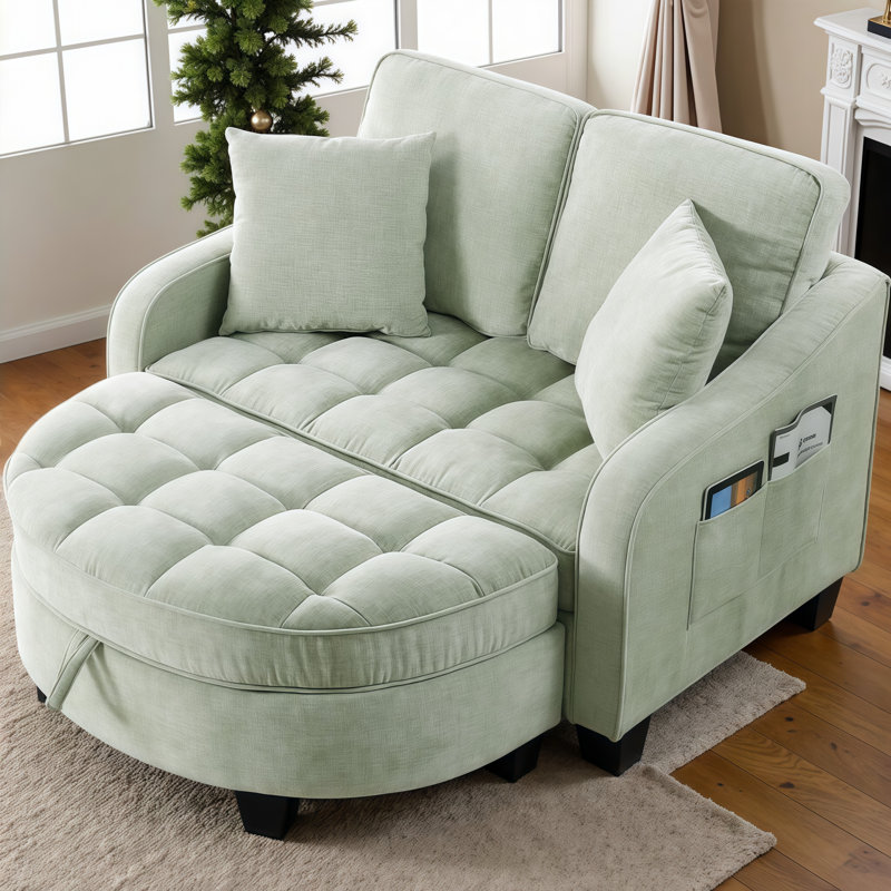 Canapé Curved Bliss | Détendez-vous avec style grâce à un support ergonomique et un repose-pieds caché avec rangement, Rose