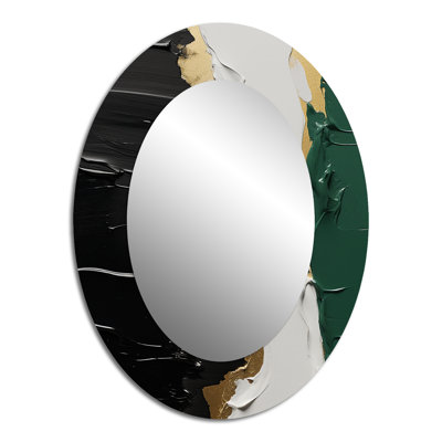 Golden Green And Black Ink Merge IV - Large Oval Wall Mirror On Metal