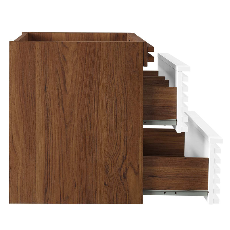 White and Walnut 30" MDF Wall-Mount Single Bathroom Vanity