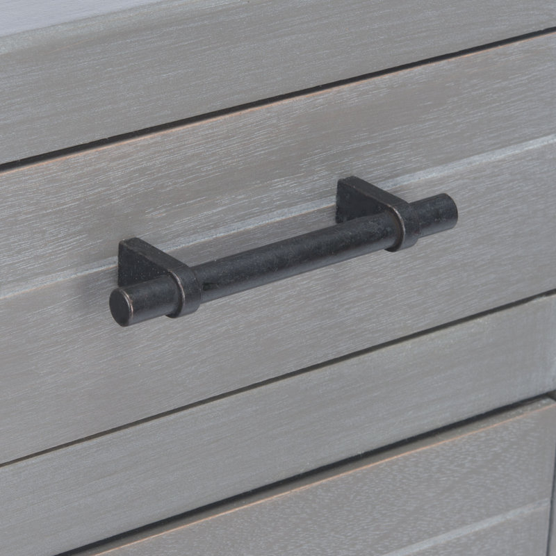 Gray Pine and Steel Console Table with Storage