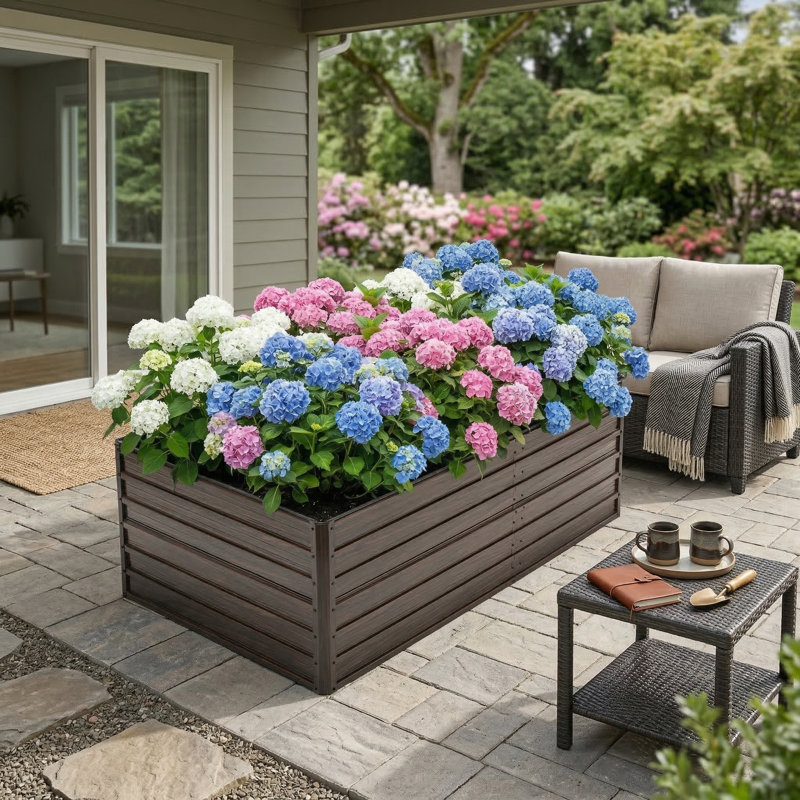 8x4x2FT Galvanized Raised Garden Bed Kit with Woodgrain Aesthetic for Vegetables, Fruits, and Herbs, Large Outdoor Planter Box