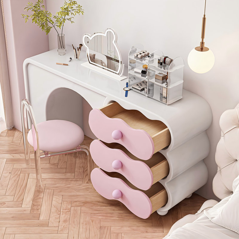 Armoire de meuble-lavabo moderne 62,99 "avec miroir et tabouret de maquillage
