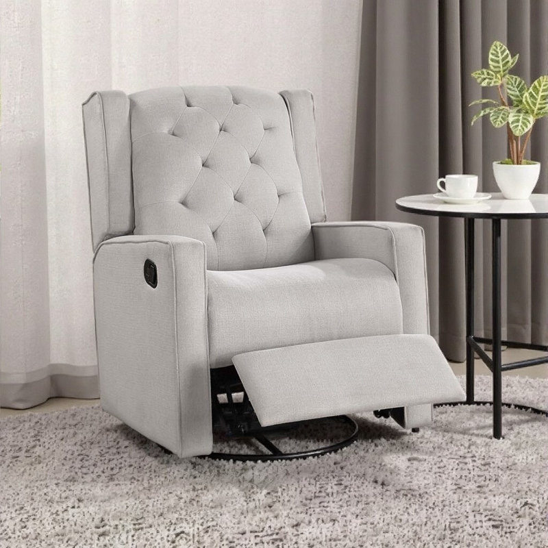 Contemporary Polyfiber Swivel Recliner Chair 1pc Manual Motion Wing Back Tufted Cushion Living Room Furniture Glider Chair