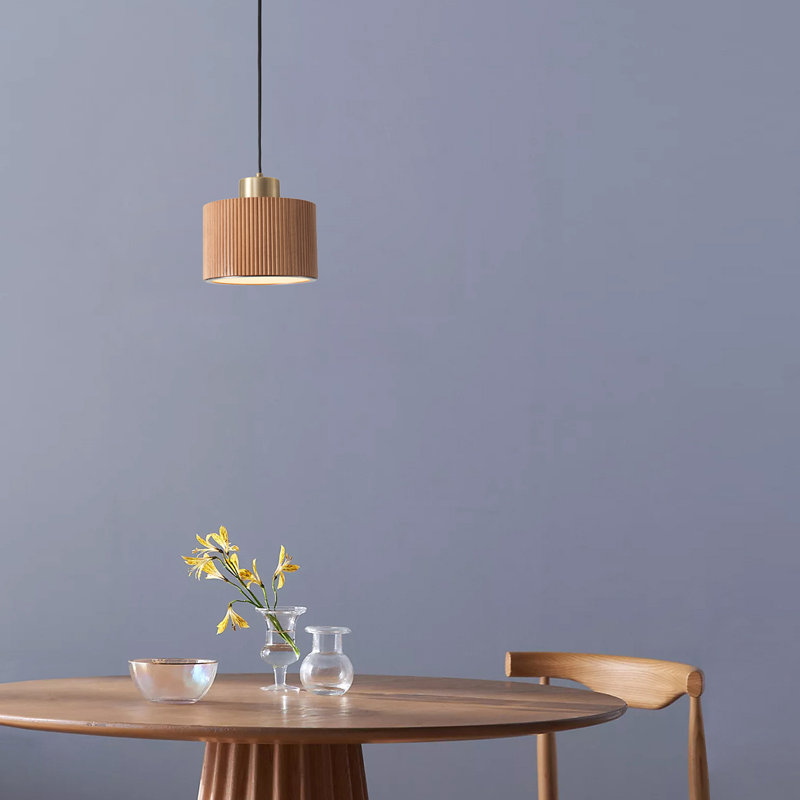 Luminaire suspendu Tambo - Finition bois, laiton patiné, Bois de frêne naturel