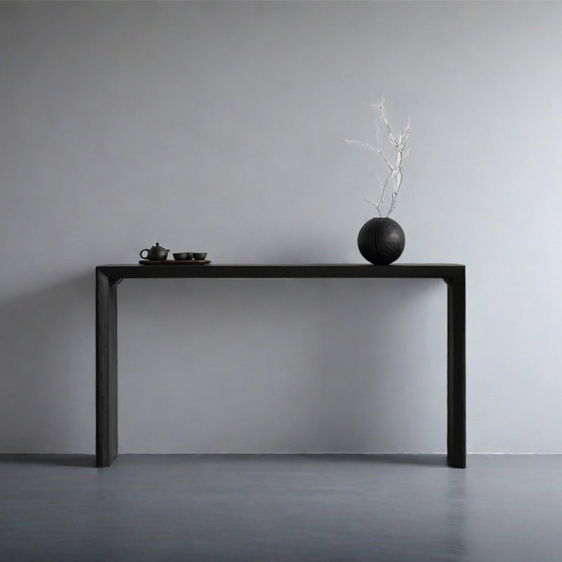 Retro Minimalist Carbonized Console Table, 29.92" H x 55.12" W x 11.81" D