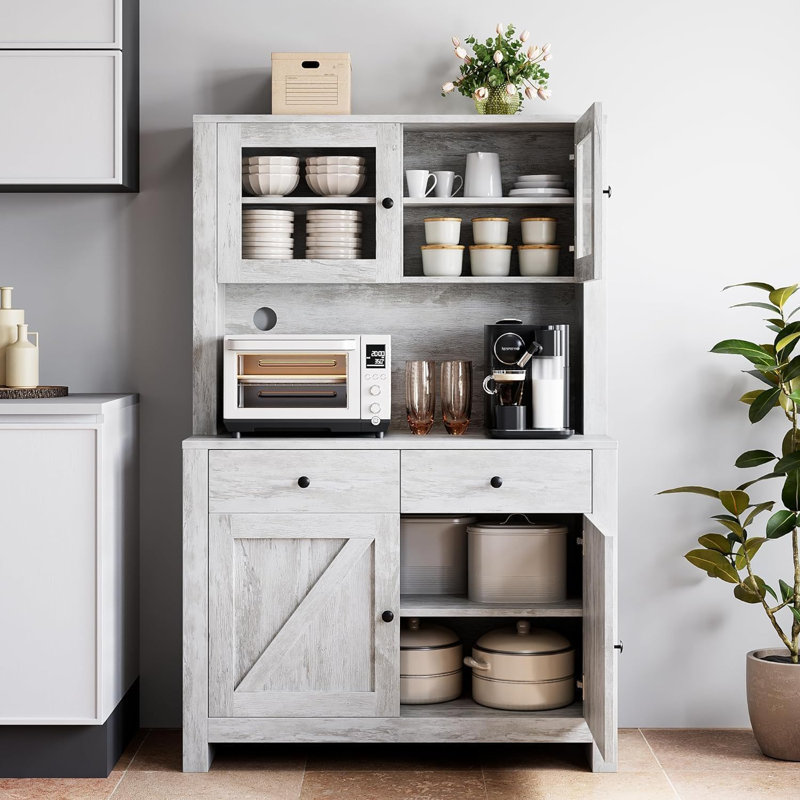 Armoire de cuisine avec étagère à micro-ondes, armoire avec étagères réglables et armoire à buffet, organisateur de rangement pour la cuisine, la salle à manger, gris
