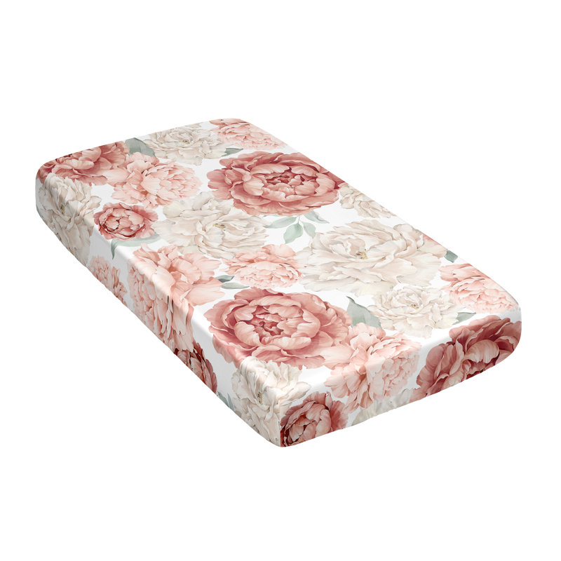 Drap-housse pour lit de bébé pivoine à motif floral rose et ivoire par Sweet Jojo Designs