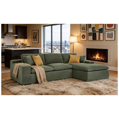 Canapé modulaire Cloud avec méridienne, canapé en mousse à haute densité en forme de L, mobilier de salon moderne avec accoudoirs larges, vert armée