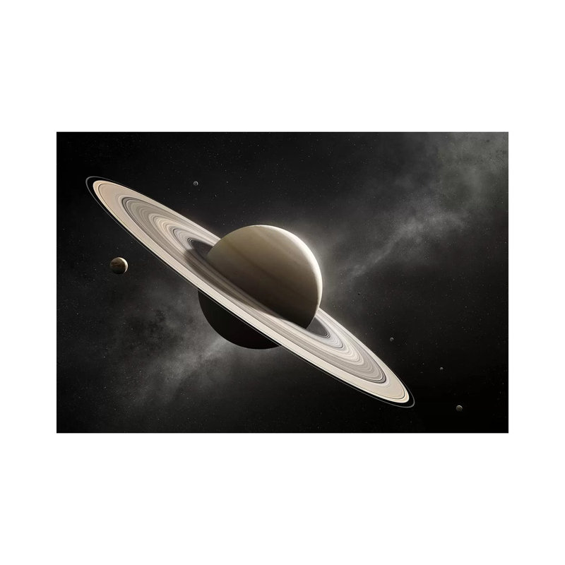 Planet Saturn With Major Moons 1 Piece Wrapped Canvas Wall Art, 66.04cm H x 101.6cm W
