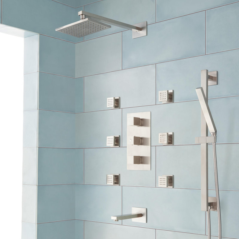 Onassis Thermostatic Tub & Shower System - 6 Body Sprays, Brushed Nickel