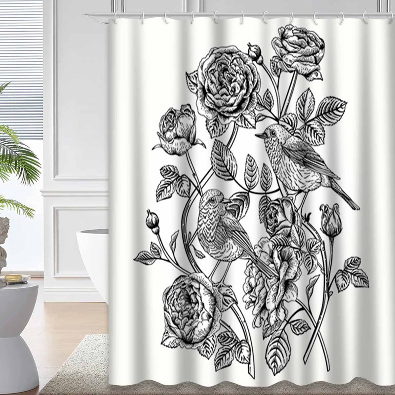 Rideau de douche rétro avec 12 crochets Vintage Floral, L 72 po x l 78 po