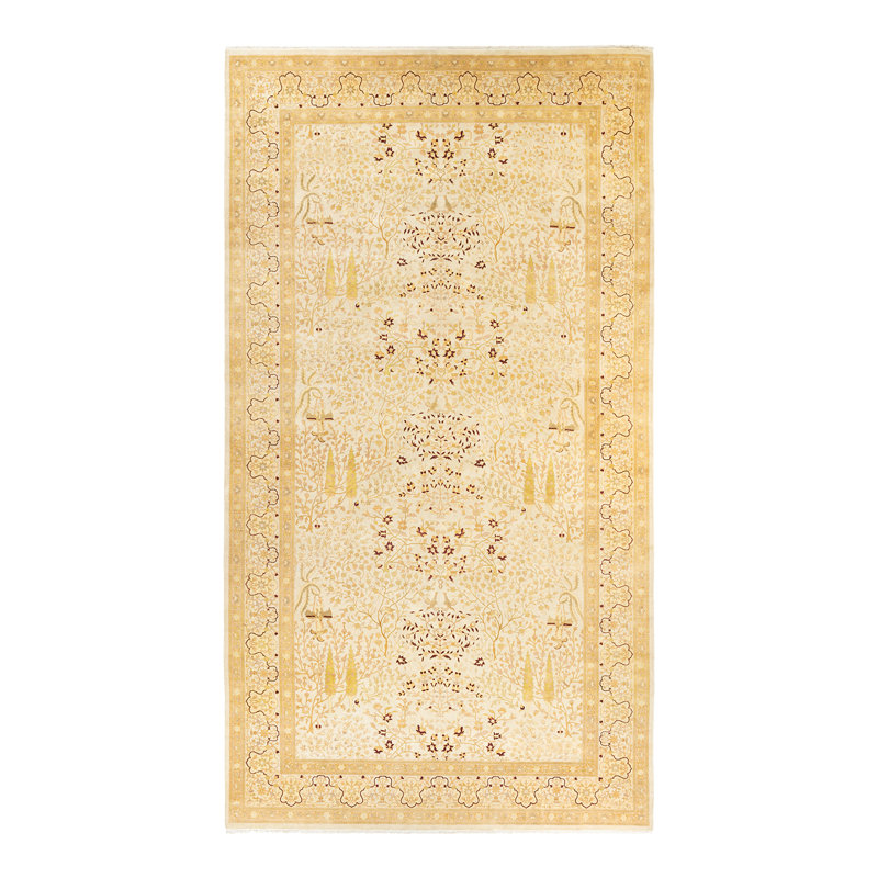 Tapis unique noué à la main Jafar Mogul - ivoire / blanc cassé, 8 pi x 15 pi
