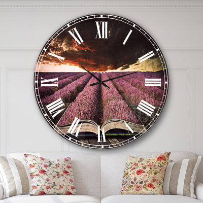 Book Open to Lavender Field - Traditional wall clock