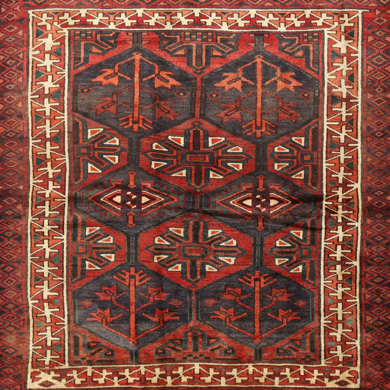 Tapis traditionnel noir / rouge, Rond 8 pi