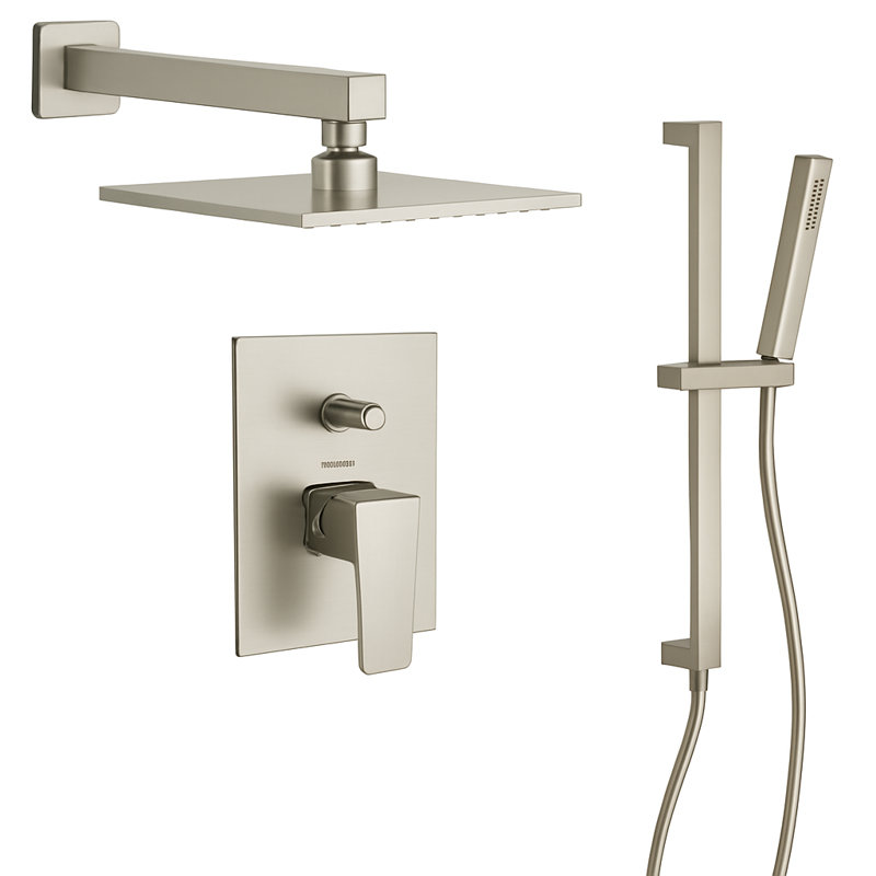 Abruzzo Pressure Balance Shower System with 2-Way Diverter, 8-Inch Rain Shower Head and Hand Shower with Slide Bar, Valve Included