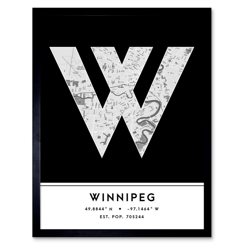 Winnipeg City Map Winnipeg Black & White - Single Picture Frame Typography