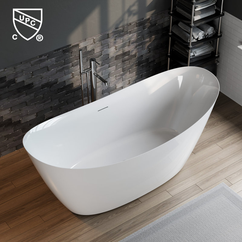 66" x 30" cUPC Certified Freestanding Acrylic Soaking Slipper Bathtub Ergonomic Backrest Scratch & Stain Resistant for Bathroom