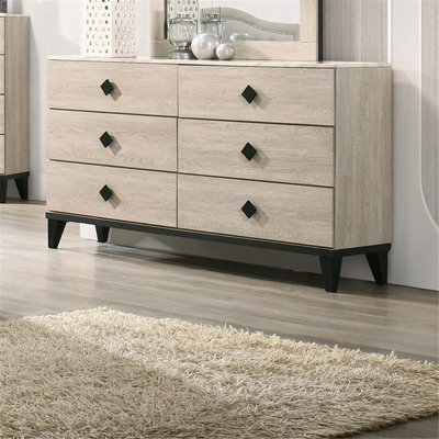 Commode de chambre à coucher avec plateau en faux marbre et 6 tiroirs de rangement