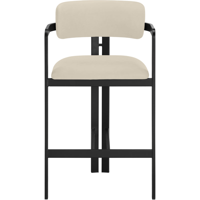 Tabouret de comptoir Asenath, Noir mat, Cuir végétalien beige