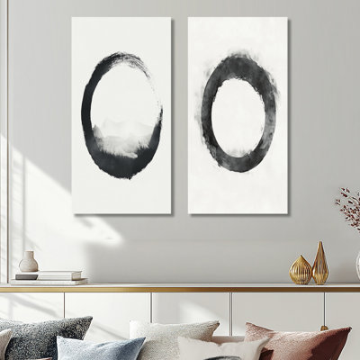 «Circle of Stillness» - Ensemble de 2 reproductions murales abstraites en métal blanc