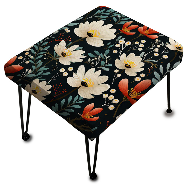 Motif floral blanc et rouge Meadow - Repose-pieds rectangulaire floral